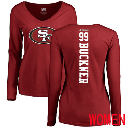 San Francisco 49ers Red Women DeForest Buckner Backer #99 Long Sleeve NFL T Shirt->nfl t-shirts->Sports Accessory